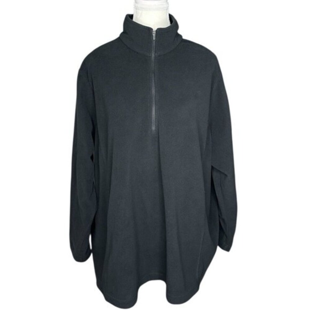 Lands End Womens 2X Black Fleece Quarter Zip Pullover Sweater 502938